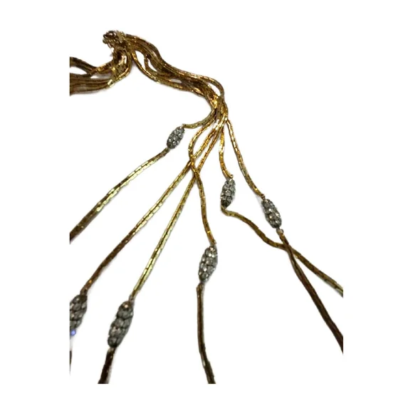 Vintage Christian Dior 6 Strand Gold Tone Necklace, Pave Crystal Beads, 1970s - Picture 8 of 14